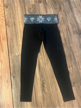 PINK Victoria's Secret Black Leggings with Gray Sparkle Fold-Over Waist